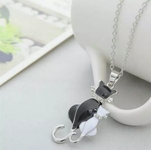 Black and White cat necklace